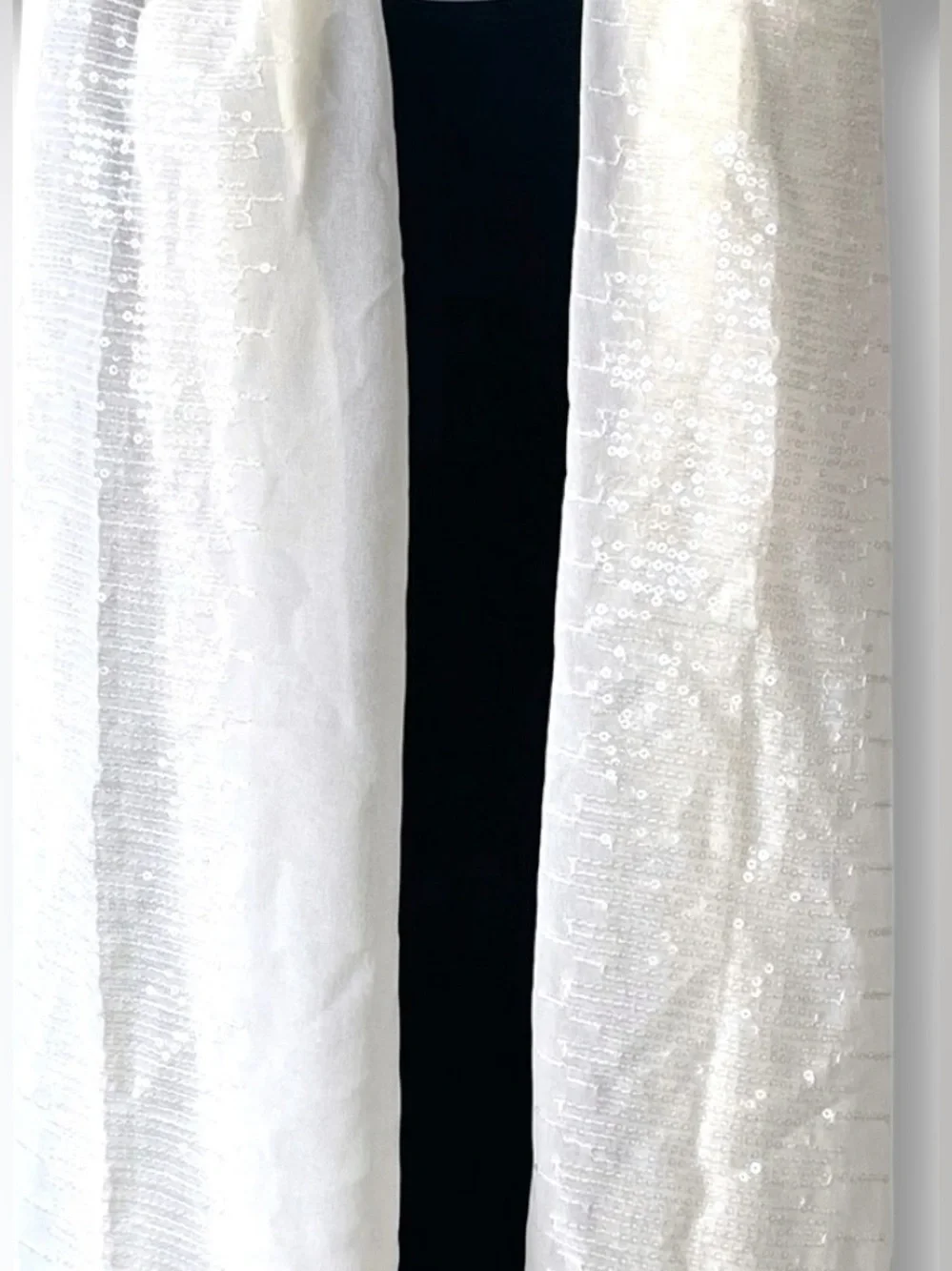 Ivory Sequin Scarf Shawl Wrap Formal Evening Bridal Lightweight Long Scarf